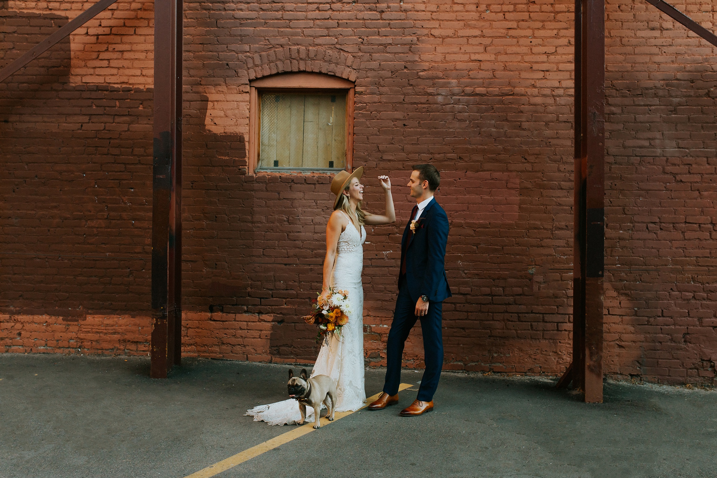 Bride and groom bring their frenchie dog for elopement in downtown denver!